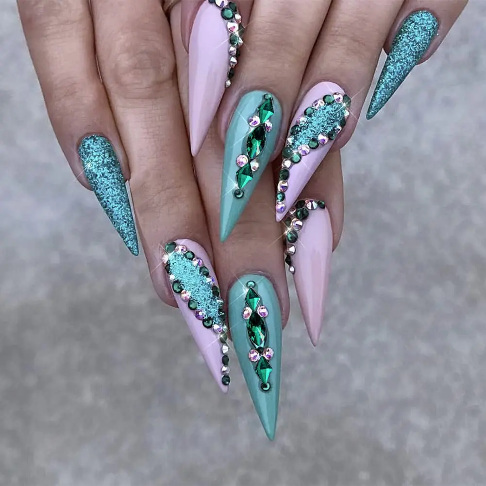 La Jolie Jasmin 735 Pieces Green Rhinestones for Nails | High-Quality Nail Art Crystals (735 pcs, Glass, AB Finish) - view 2