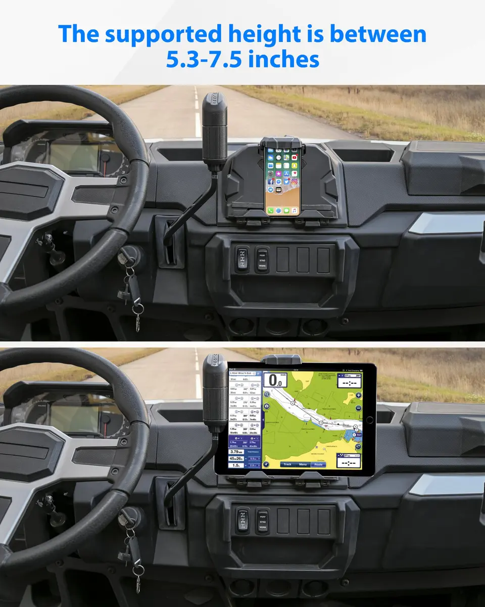 SAUTVS Tablet Mount for Polaris Ranger XP 1000/Crew 2018-2026 with Storage Box | Adjustable Dashboard Mount - view 3
