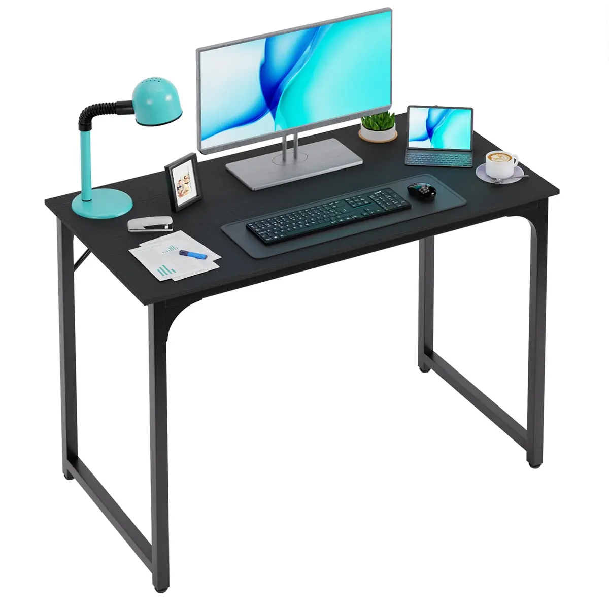 PayLessHere 39 Inch Computer Desk Black | Sturdy Office Desk with Metal Frame & Adjustable Feet - main product image