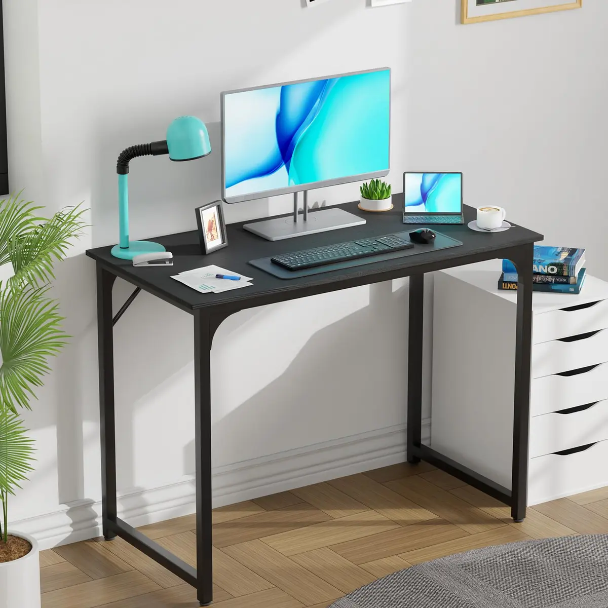 PayLessHere 39 Inch Computer Desk Black | Sturdy Office Desk with Metal Frame & Adjustable Feet - view 2