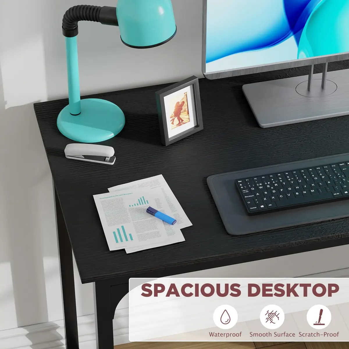 PayLessHere 39 Inch Computer Desk Black | Sturdy Office Desk with Metal Frame & Adjustable Feet - view 3