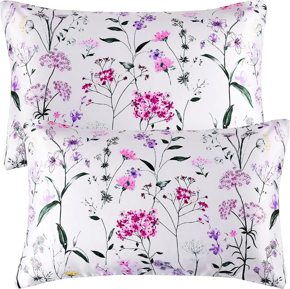 NASUMR White Satin Pillowcase for Hair and Skin | Queen Size, 2 Pack, Envelope Closure, Floral Pattern - main product image
