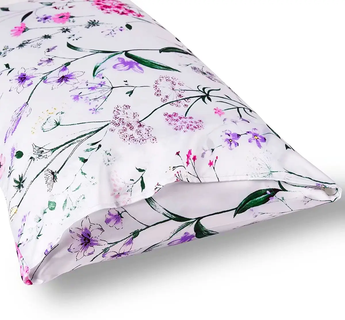 NASUMR White Satin Pillowcase for Hair and Skin | Queen Size, 2 Pack, Envelope Closure, Floral Pattern - view 5