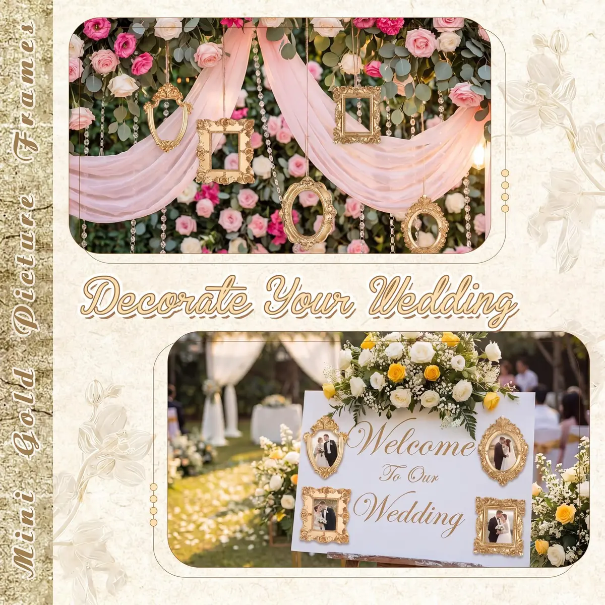 Yalikop Mini Vintage Gold Resin Picture Frames 5 Pcs (12.5 x 10.16 cm / 4.92 x 4 in) | Ornate Floral Carvings for DIY Craft Embellishments - view 4