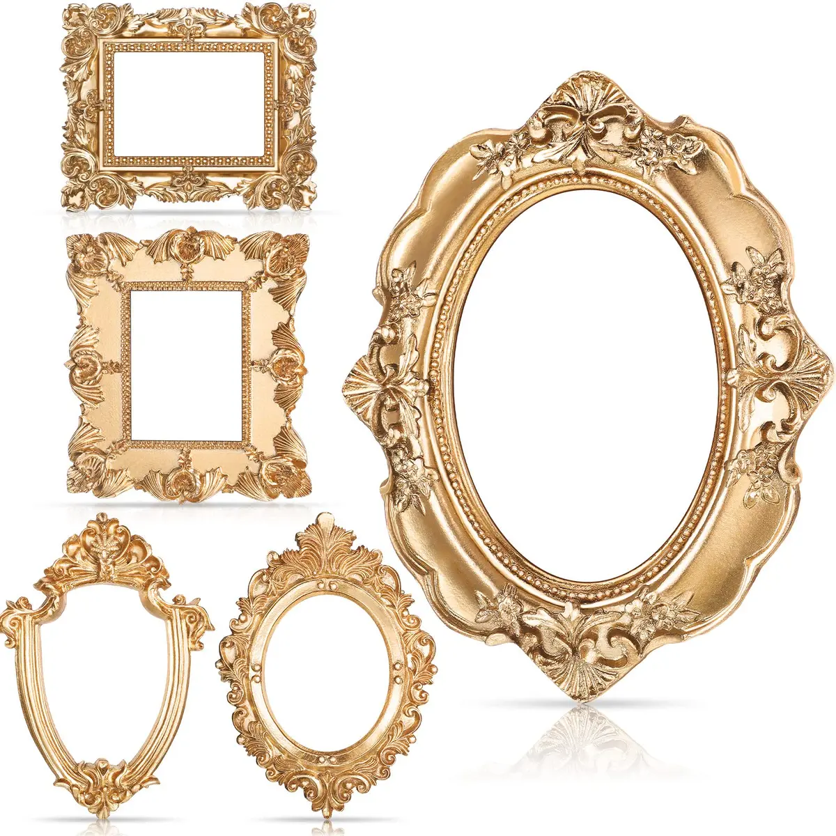 Yalikop Mini Vintage Gold Resin Picture Frames 5 Pcs (12.5 x 10.16 cm / 4.92 x 4 in) | Ornate Floral Carvings for DIY Craft Embellishments - main product image