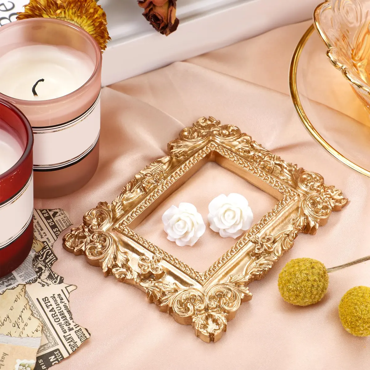 Yalikop Mini Vintage Gold Resin Picture Frames 5 Pcs (12.5 x 10.16 cm / 4.92 x 4 in) | Ornate Floral Carvings for DIY Craft Embellishments - view 2