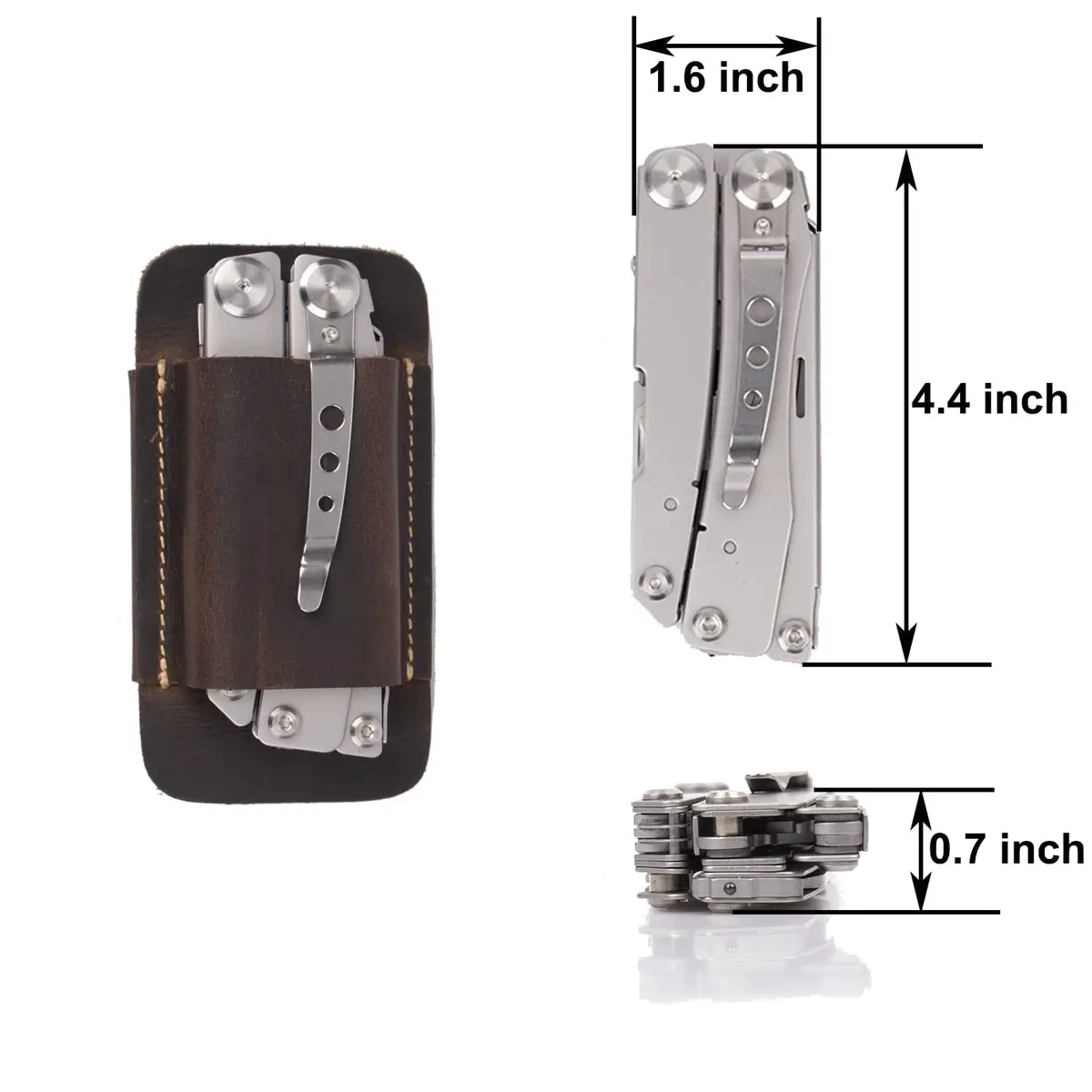 Topstache Handmade Leather Multitool Sheath for Belt, Horizontal Carry EDC Pocket Organizer for Men, Size M, Dark Brown | 12 cm (4.75") x 6.3 cm (2.5") - view 5