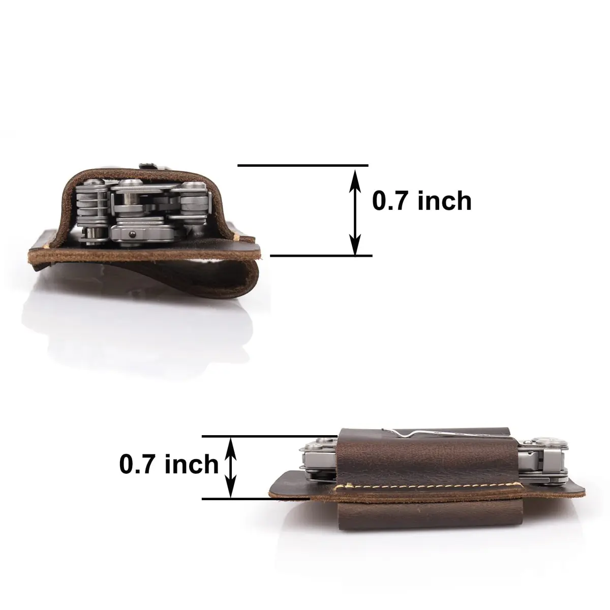 Topstache Handmade Leather Multitool Sheath for Belt, Horizontal Carry EDC Pocket Organizer for Men, Size M, Dark Brown | 12 cm (4.75") x 6.3 cm (2.5") - view 6