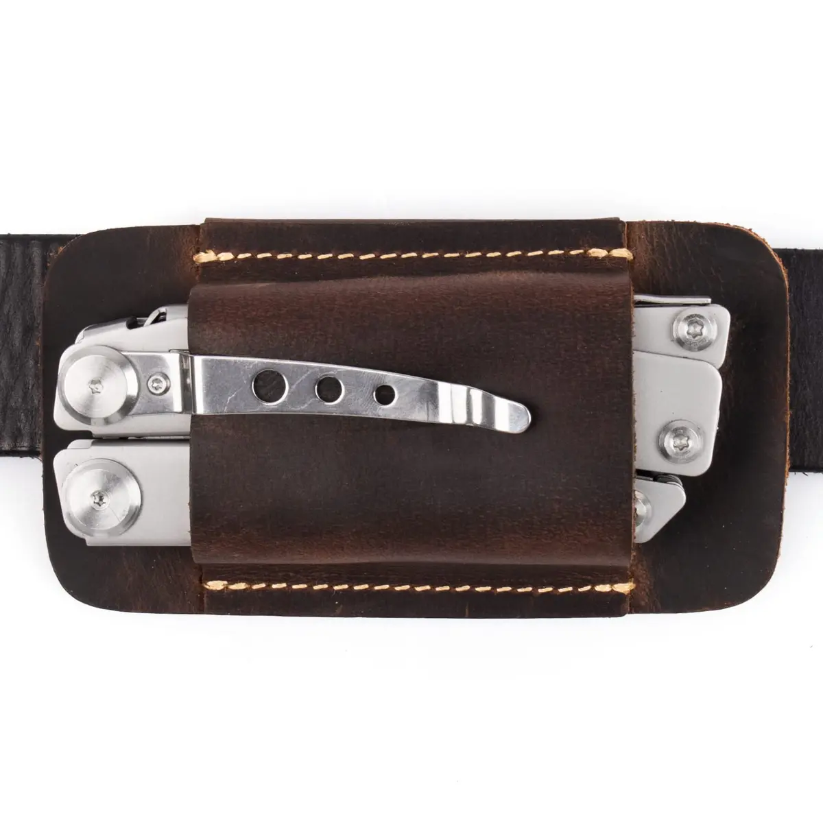 Topstache Handmade Leather Multitool Sheath for Belt, Horizontal Carry EDC Pocket Organizer for Men, Size M, Dark Brown | 12 cm (4.75") x 6.3 cm (2.5") - main product image