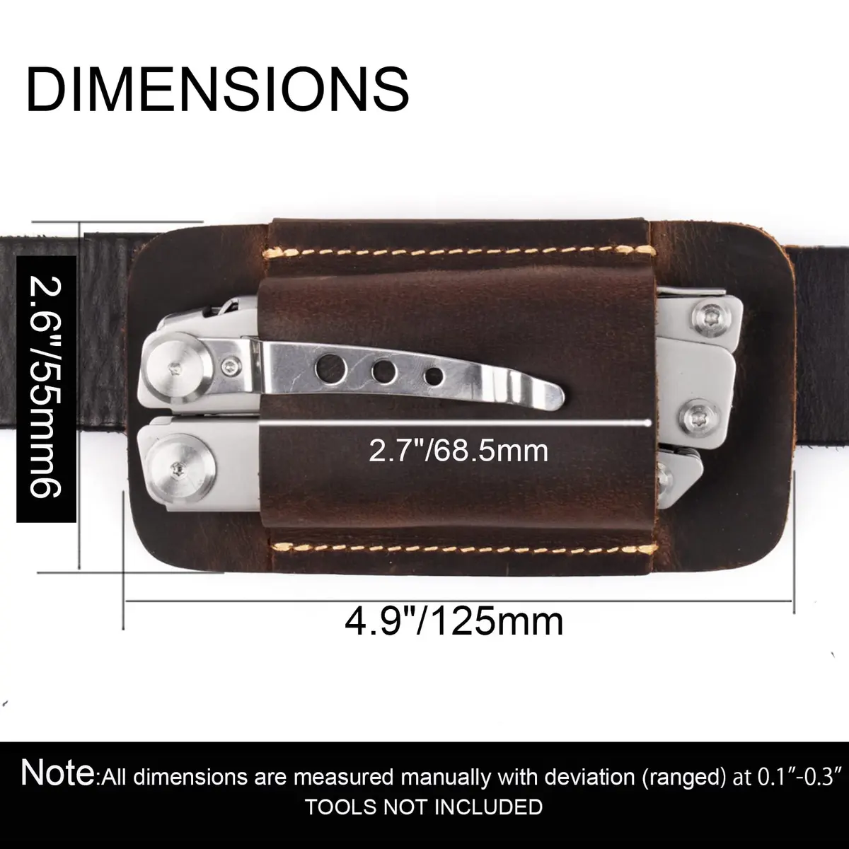Topstache Handmade Leather Multitool Sheath for Belt, Horizontal Carry EDC Pocket Organizer for Men, Size M, Dark Brown | 12 cm (4.75") x 6.3 cm (2.5") - view 3