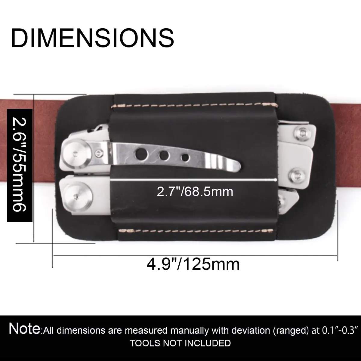 topstache Leather Sheath for Men | Handmade Multitool Holster, Horizontal Carry, Size M, Black - view 3
