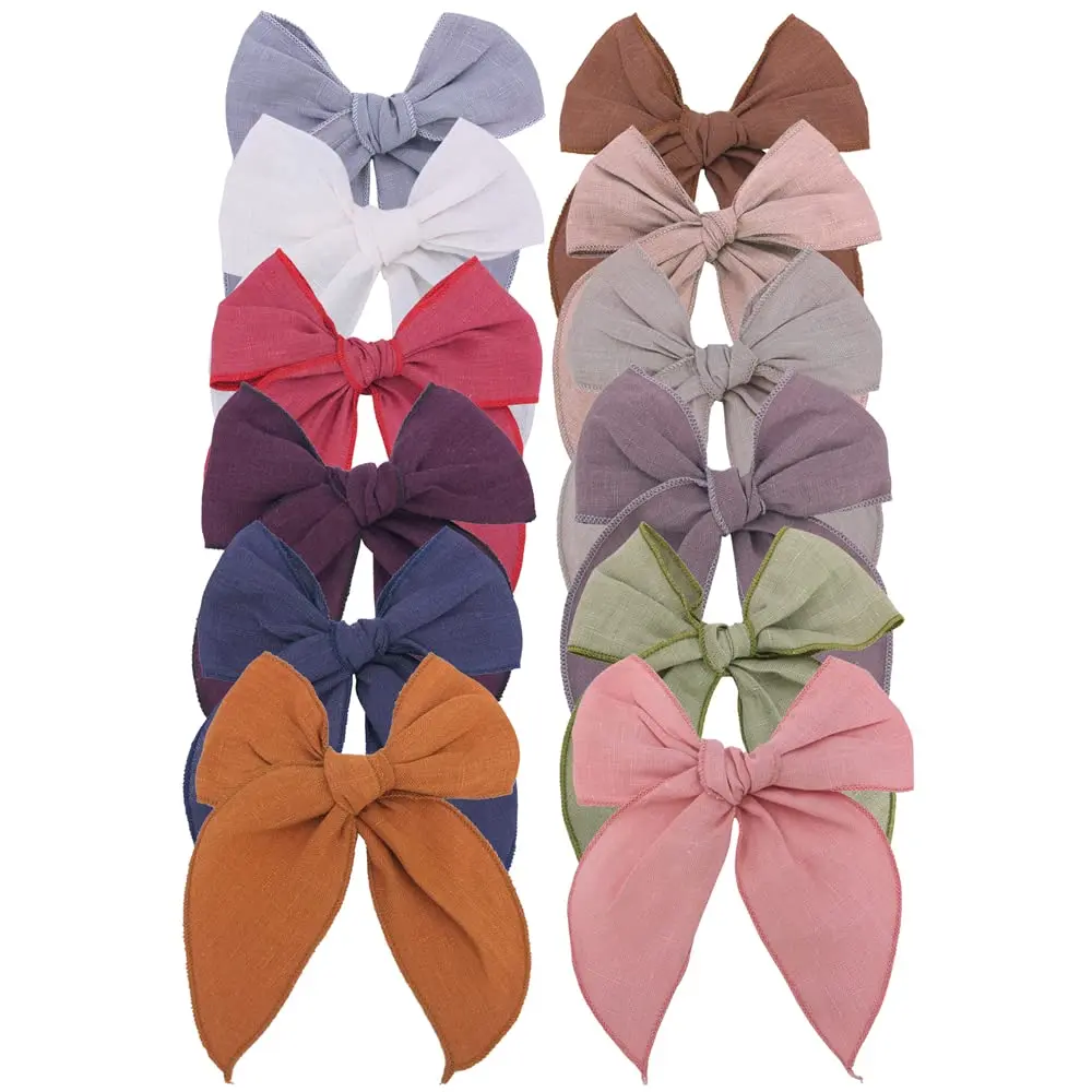 Sugarmelon Linen Fable Bow Hair Clips for Girls & Women | Handmade Organic Linen, 12 Colors, 4.5" Wide, All Ages - main product image