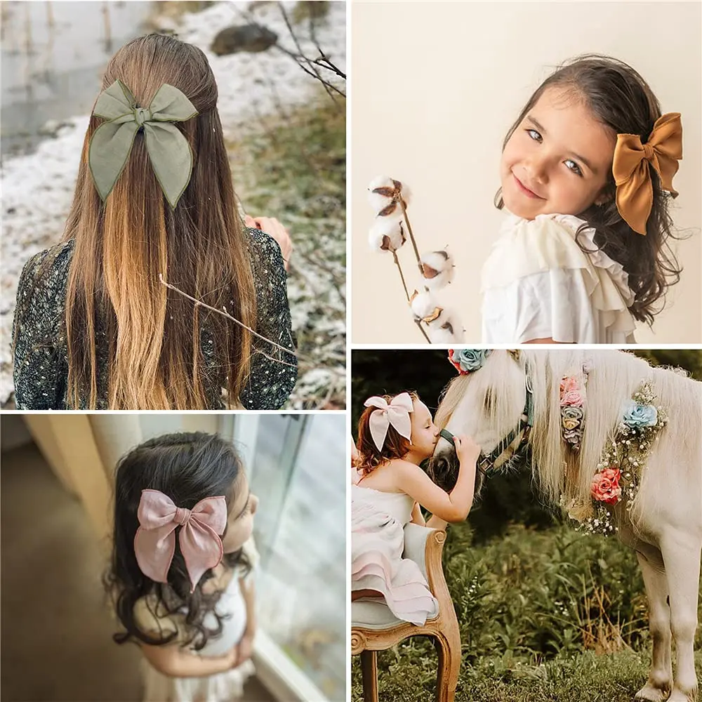 Sugarmelon Linen Fable Bow Hair Clips for Girls & Women | Handmade Organic Linen, 12 Colors, 4.5" Wide, All Ages - view 2