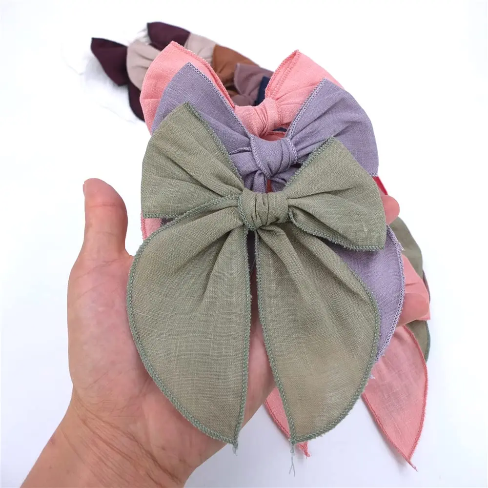 Sugarmelon Linen Fable Bow Hair Clips for Girls & Women | Handmade Organic Linen, 12 Colors, 4.5" Wide, All Ages - view 3