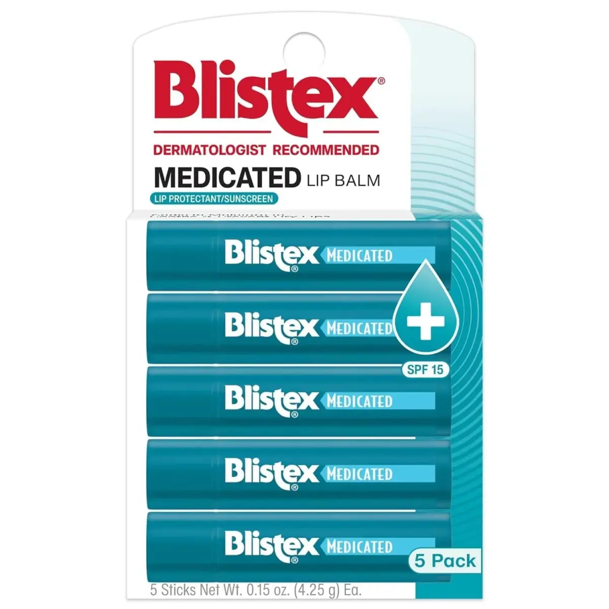 Blistex Medicated Lip Balm SPF 15 0.75 oz (5 Count, Clear) | Seals in Moisture for Dry, Chapped Lips - main product image