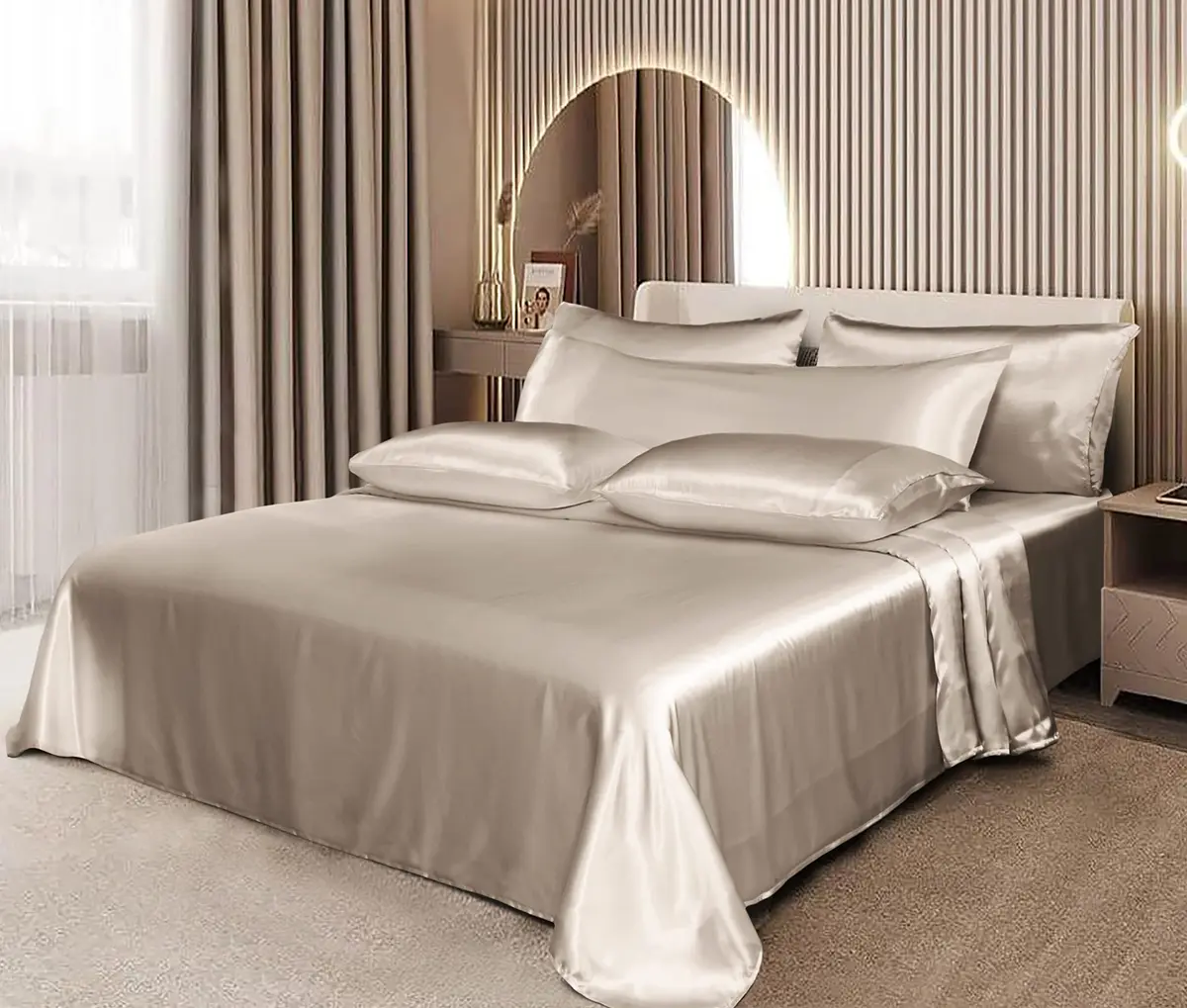 Homiest Taupe Queen Satin Sheet Set 7-Piece Deep Pocket | Silky, Wrinkle-Resistant, 100% Polyester - view 9