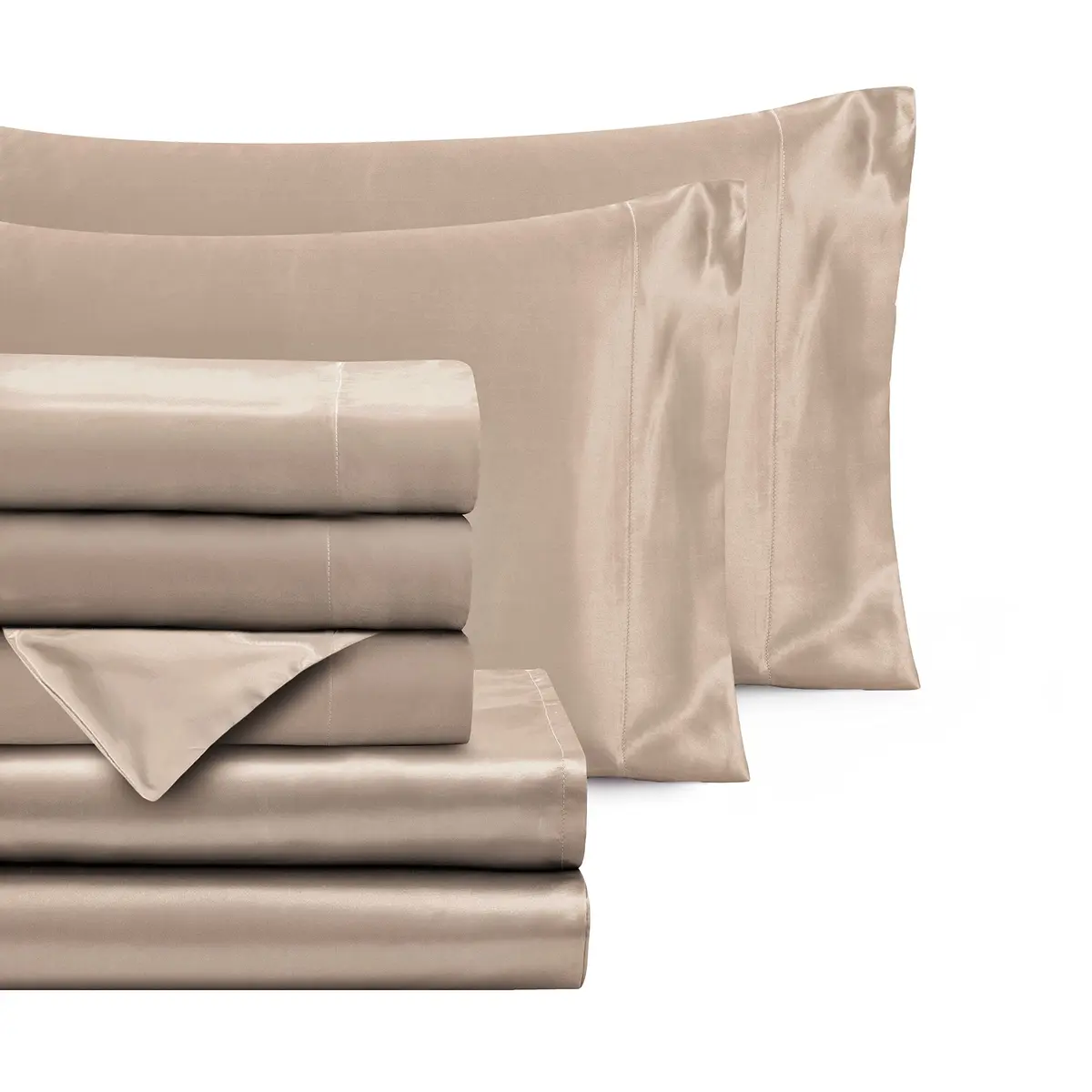 Homiest Taupe Queen Satin Sheet Set 7-Piece Deep Pocket | Silky, Wrinkle-Resistant, 100% Polyester - view 3
