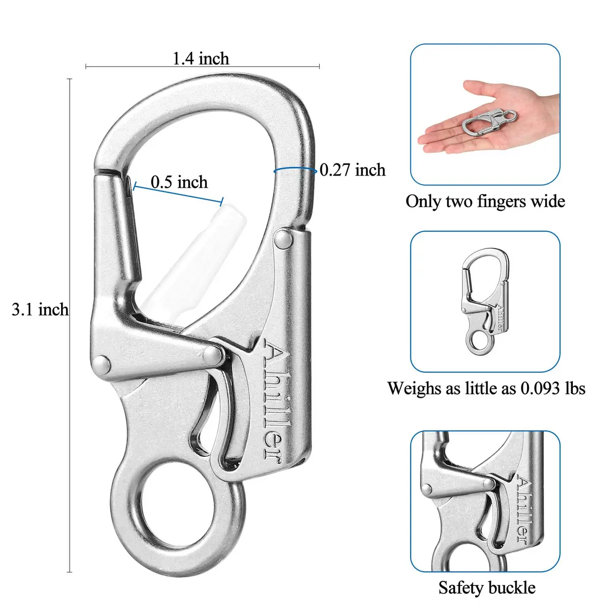 Ahiller Dual Lock Carabiner Clip, Zinc Alloy Keychain for Outdoor (S-1P) | Heavy-Duty Locking Accessory - view 3