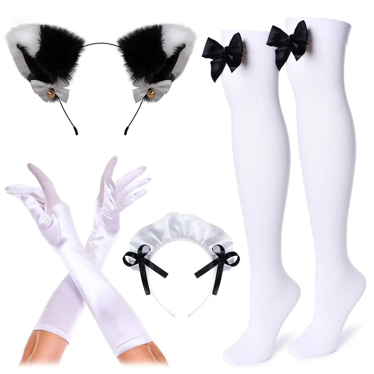 Irtysh Women Sweet Kawaii Costume Dress Anime French Maid Cosplay Furry Cat Ear Gloves Socks Set(Black XL) | Cute Lolita Maid Outfit - view 5