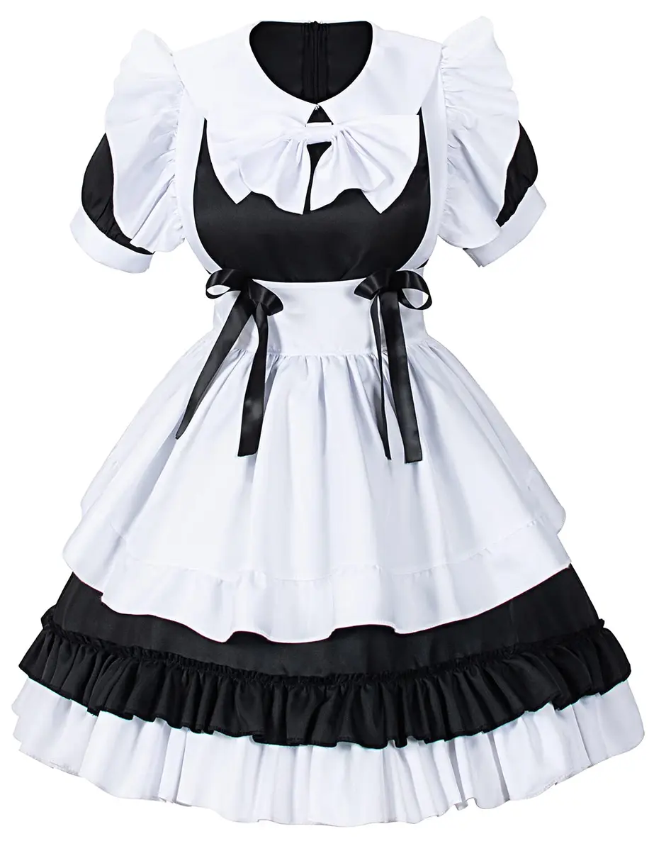 Irtysh Women Sweet Kawaii Costume Dress Anime French Maid Cosplay Furry Cat Ear Gloves Socks Set(Black XL) | Cute Lolita Maid Outfit - view 2