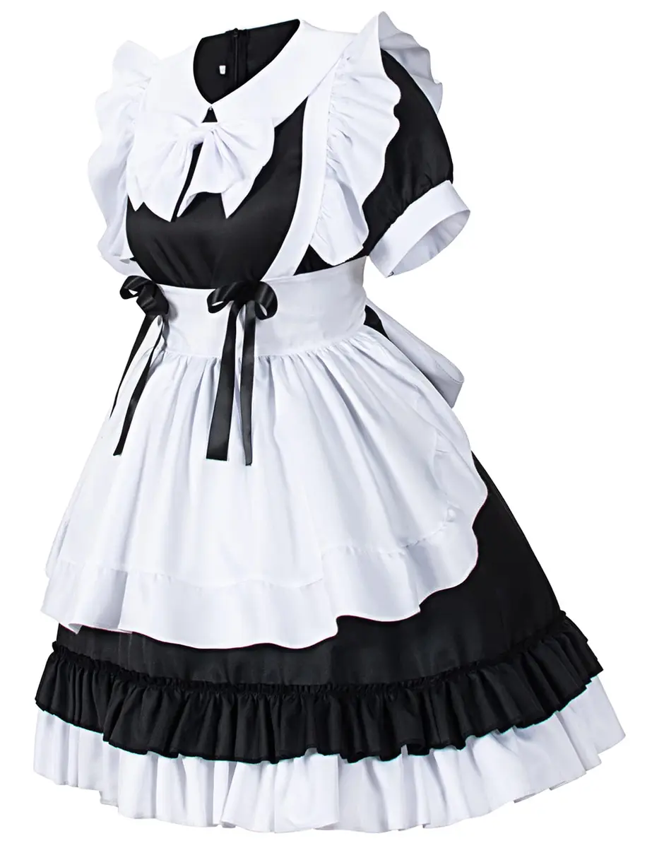 Irtysh Women Sweet Kawaii Costume Dress Anime French Maid Cosplay Furry Cat Ear Gloves Socks Set(Black XL) | Cute Lolita Maid Outfit - view 3