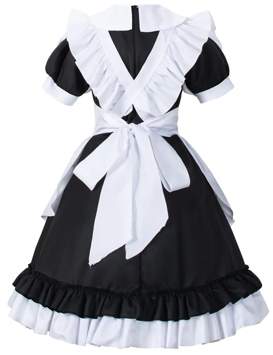 Irtysh Women Sweet Kawaii Costume Dress Anime French Maid Cosplay Furry Cat Ear Gloves Socks Set(Black XL) | Cute Lolita Maid Outfit - view 4