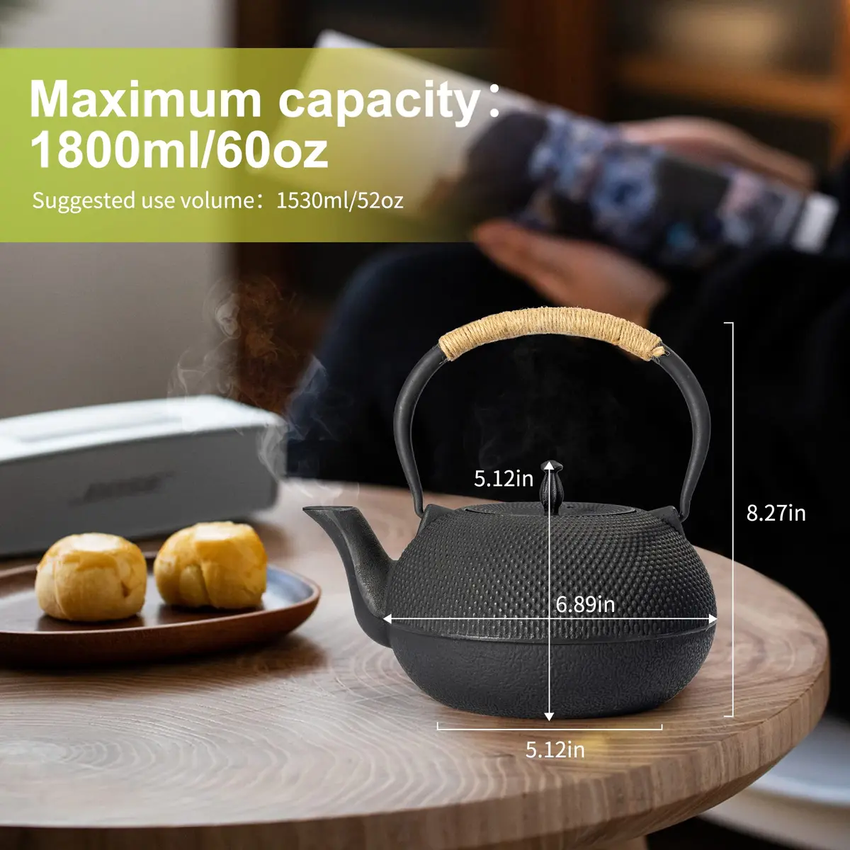 suyika Japanese Cast Iron Tetsubin Tea Kettle 1800 ml | Traditional Design & Even Heat Distribution - view 6