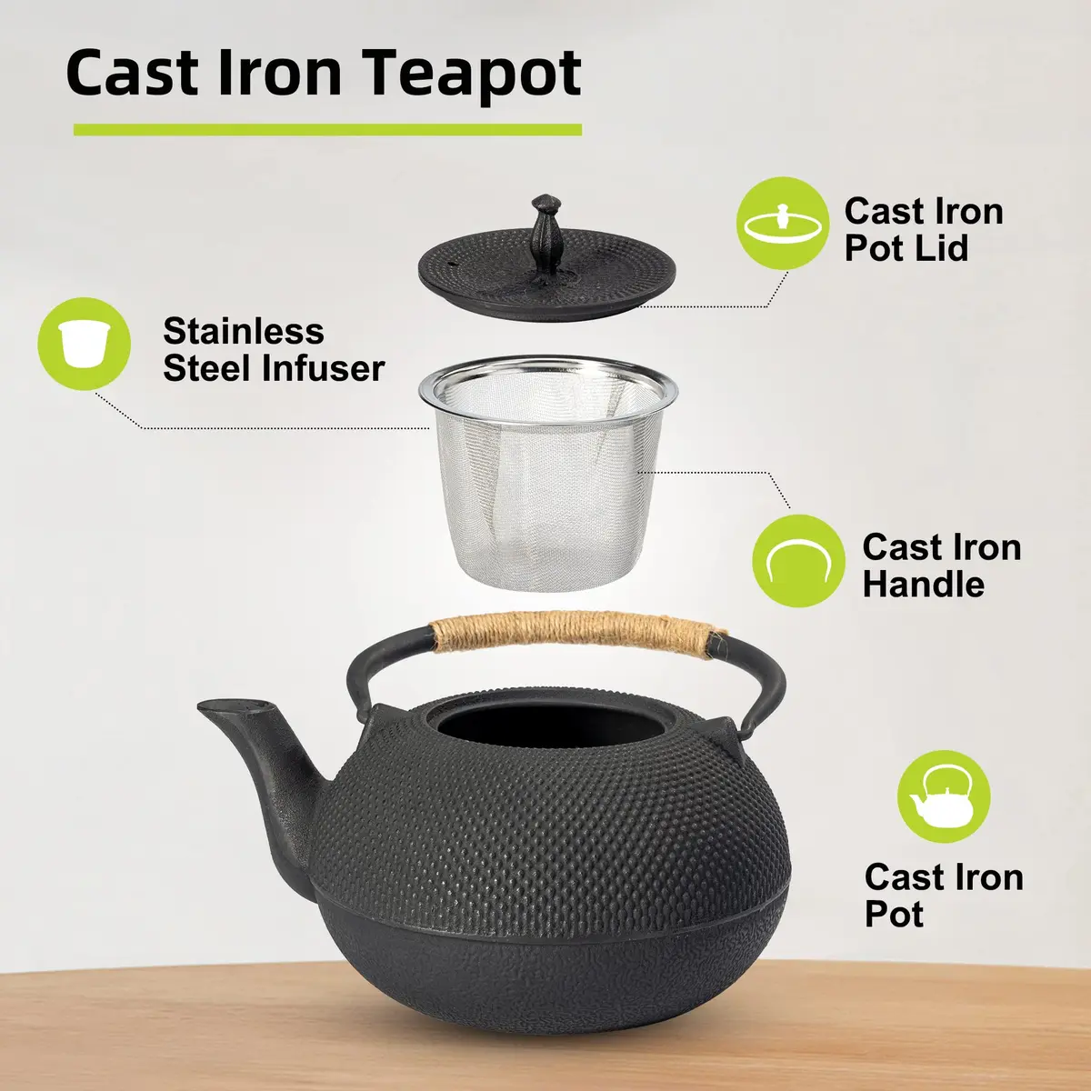 suyika Japanese Cast Iron Tetsubin Tea Kettle 1800 ml | Traditional Design & Even Heat Distribution - view 2