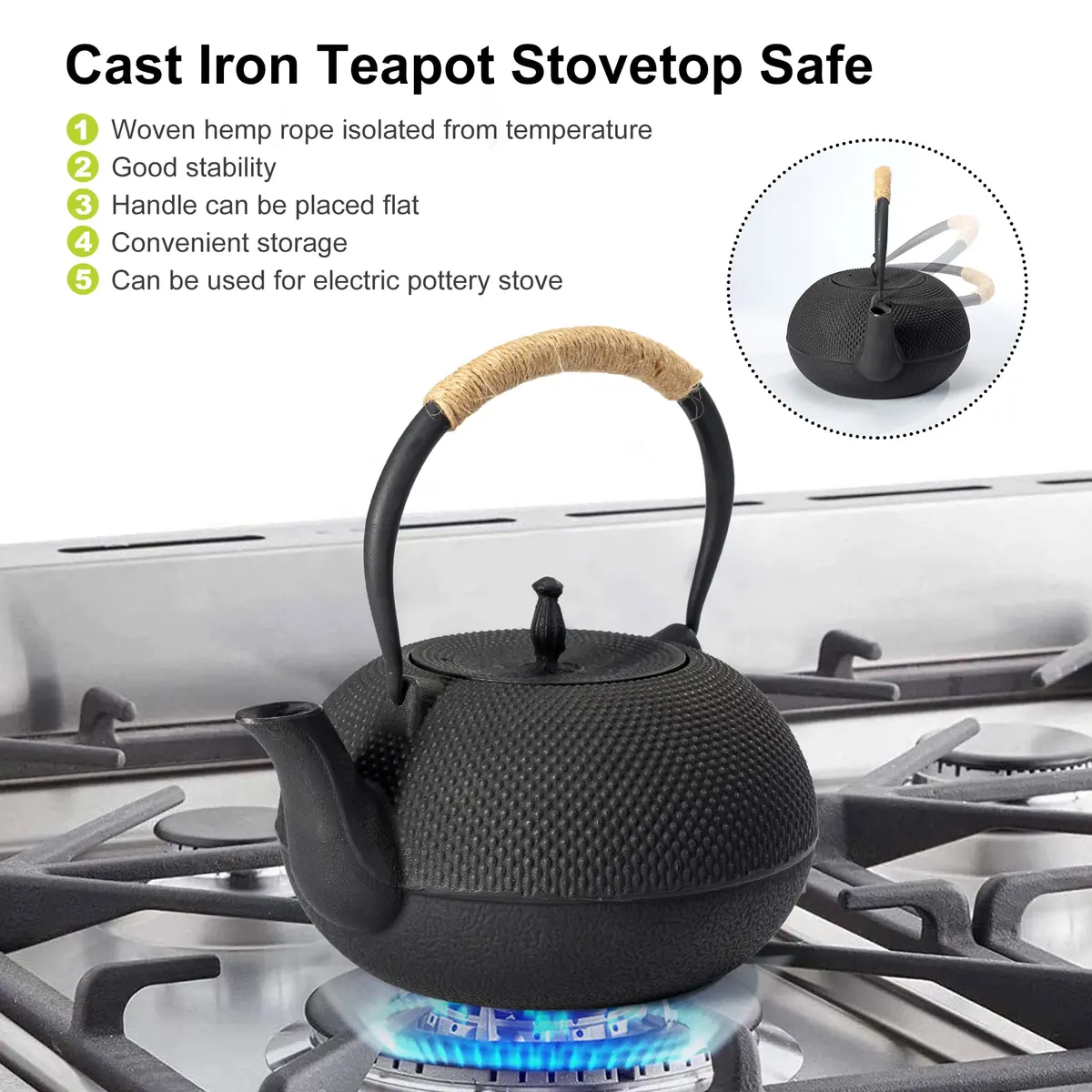 suyika Japanese Cast Iron Tetsubin Tea Kettle 1800 ml | Traditional Design & Even Heat Distribution - view 3