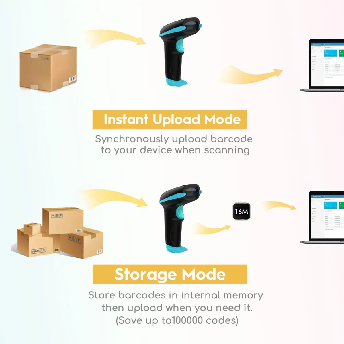 NADAMOO Wireless Barcode Scanner 100m Indoor | 2600mAh Battery, 30-Day Use, Blue - view 6
