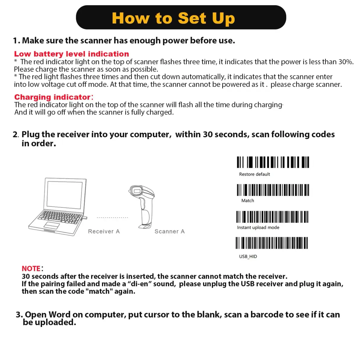 NADAMOO Wireless Barcode Scanner 100m Indoor | 2600mAh Battery, 30-Day Use, Blue - view 7