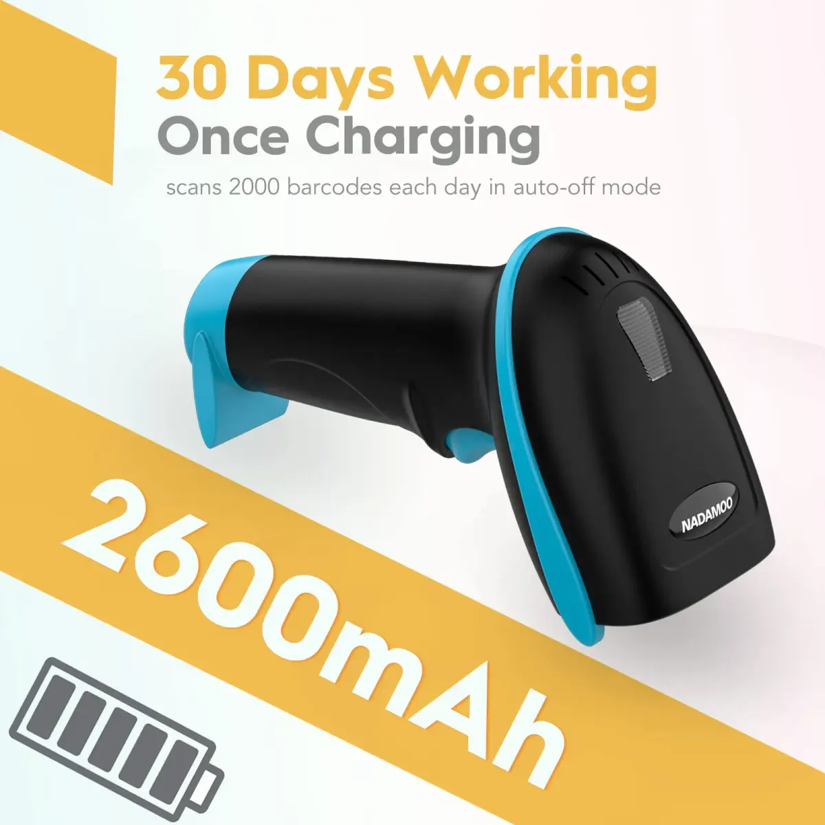 NADAMOO Wireless Barcode Scanner 100m Indoor | 2600mAh Battery, 30-Day Use, Blue - view 4
