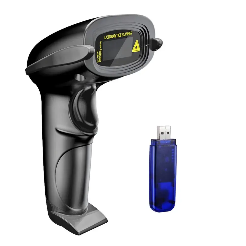 NADAMOO Wireless Barcode Scanner 328ft Transmission Distance | 1D Laser Automatic Barcode Reader with USB Receiver - main product image