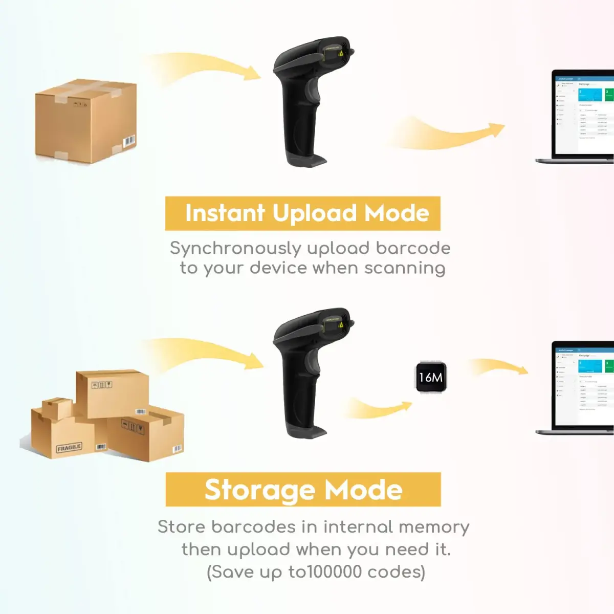 NADAMOO Wireless Barcode Scanner 328ft Transmission Distance | 1D Laser Automatic Barcode Reader with USB Receiver - view 6