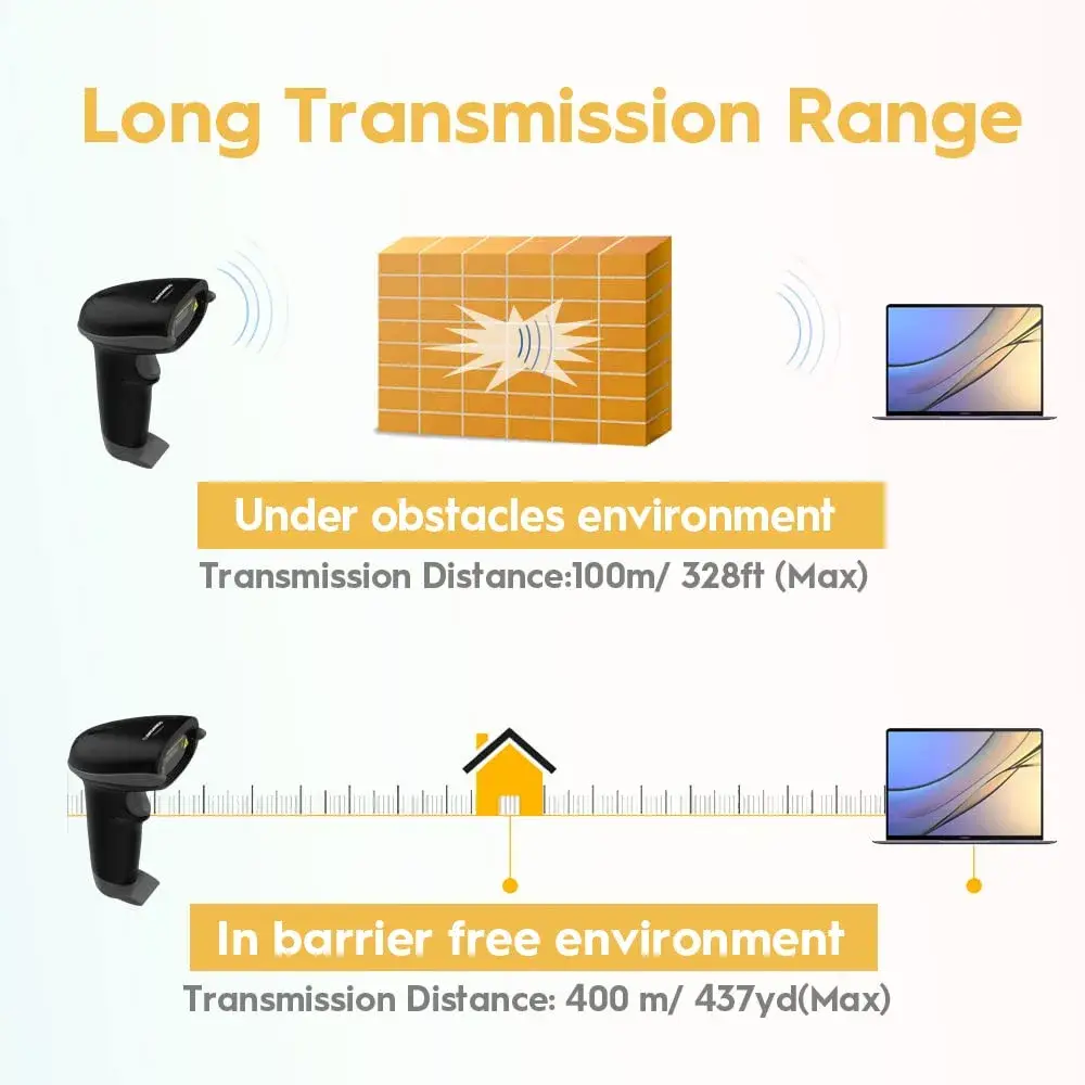 NADAMOO Wireless Barcode Scanner 328ft Transmission Distance | 1D Laser Automatic Barcode Reader with USB Receiver - view 3