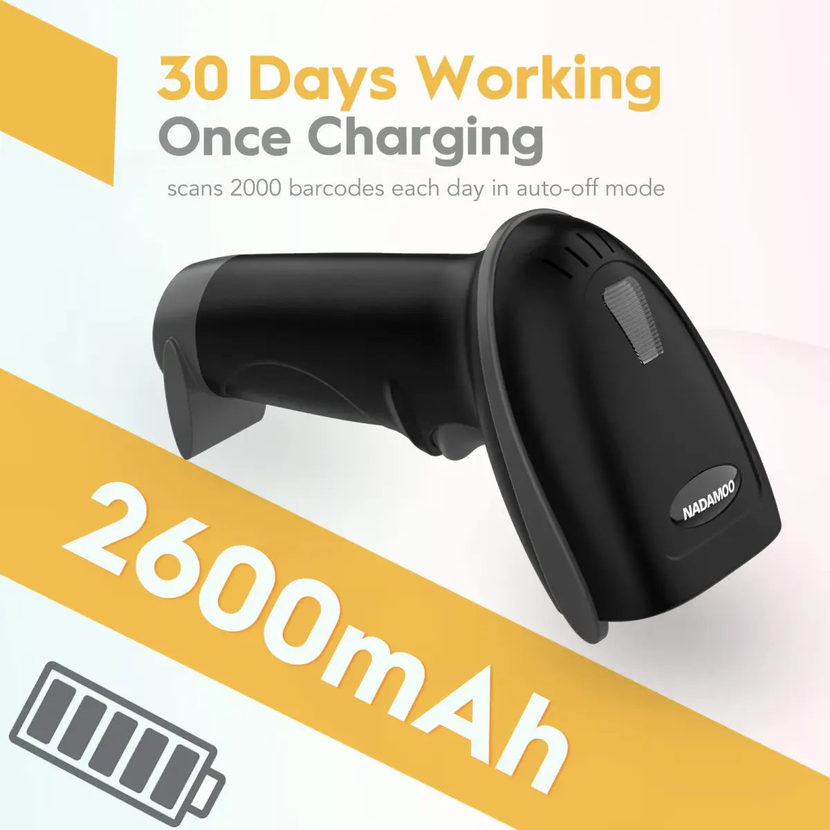 NADAMOO Wireless Barcode Scanner 328ft Transmission Distance | 1D Laser Automatic Barcode Reader with USB Receiver - view 4