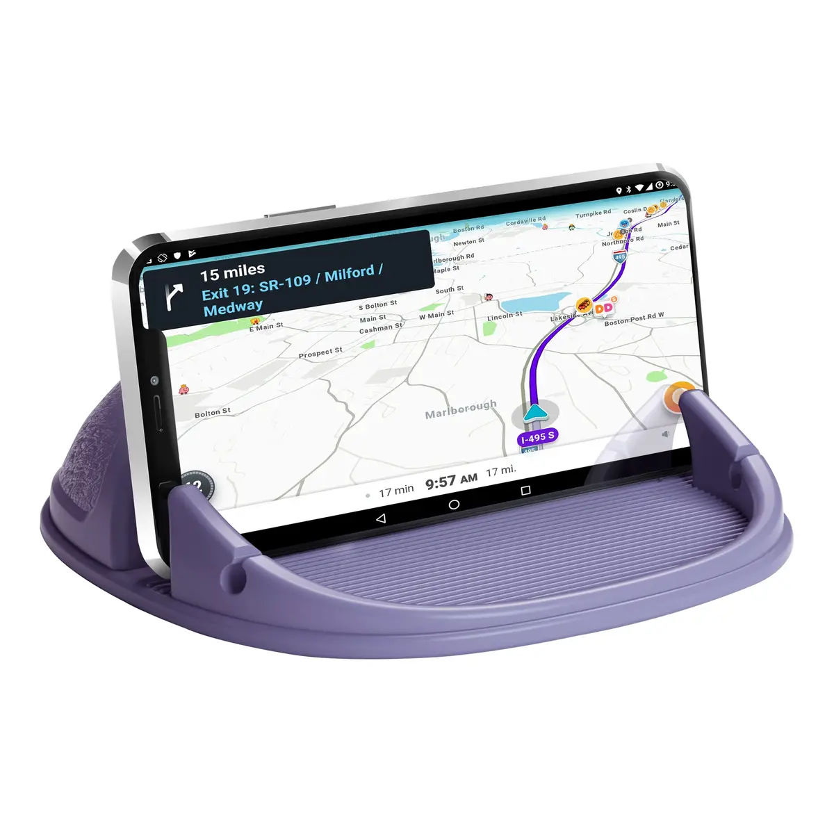 Loncaster Purple Silicone Car Phone Holder Mat | Slip-Free Dashboard Mount for Smartphones & GPS Devices (12.5cm x 12.5cm) - main product image