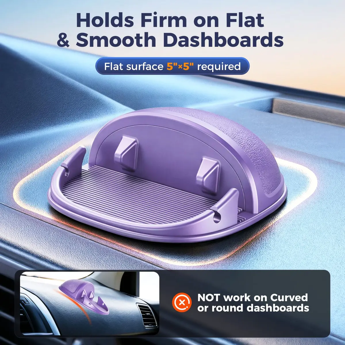 Loncaster Purple Silicone Car Phone Holder Mat | Slip-Free Dashboard Mount for Smartphones & GPS Devices (12.5cm x 12.5cm) - view 5