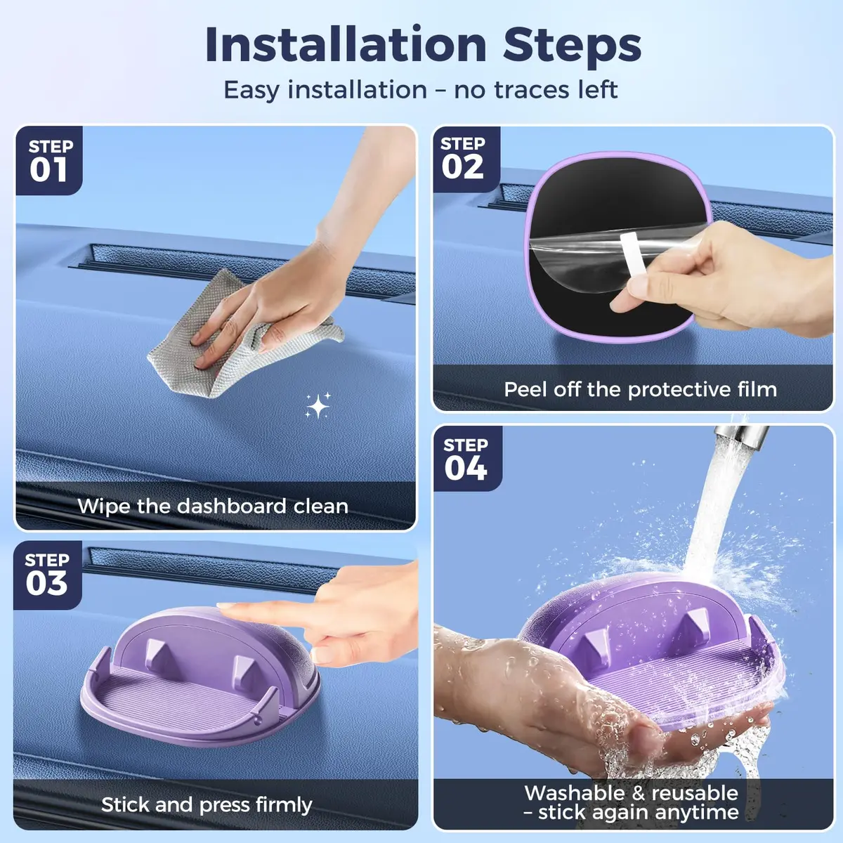 Loncaster Purple Silicone Car Phone Holder Mat | Slip-Free Dashboard Mount for Smartphones & GPS Devices (12.5cm x 12.5cm) - view 4