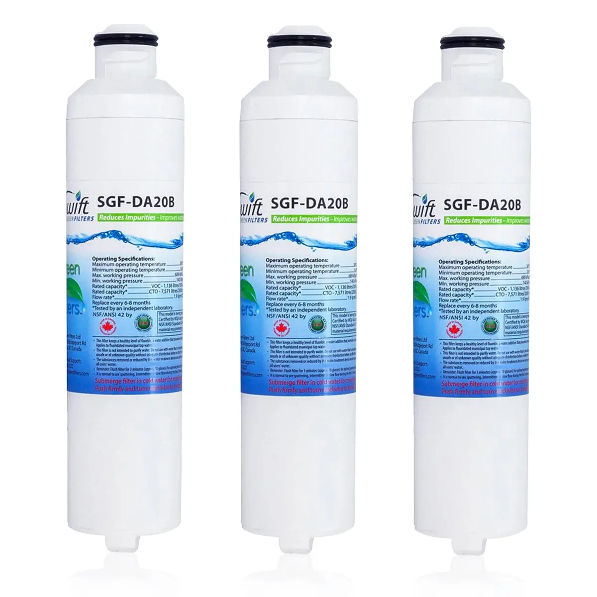 Swift Green Filters SGF-DA20B Refrigerator Water Filter 3 Pack | NSF Certified, Made in USA - main product image