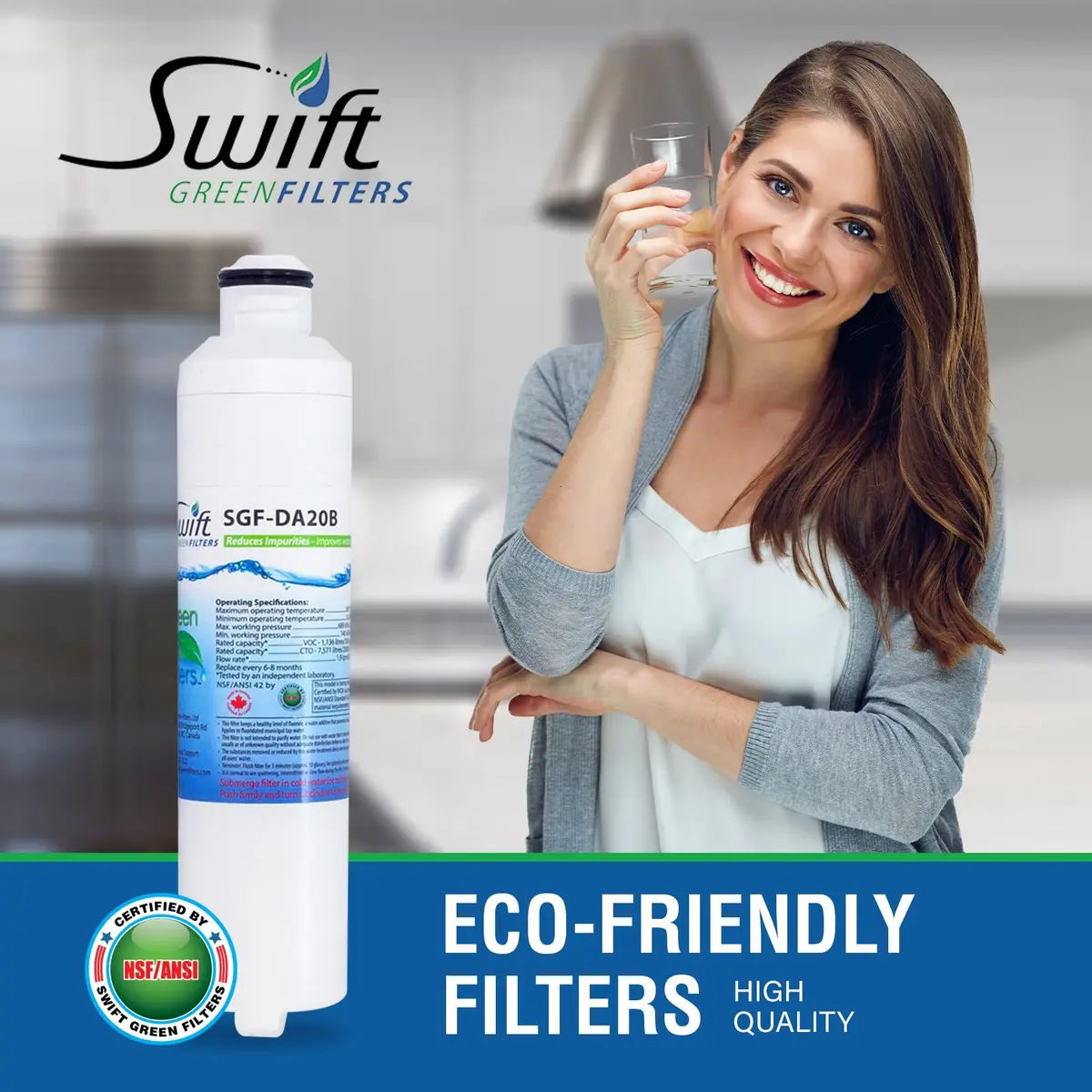 Swift Green Filters SGF-DA20B Refrigerator Water Filter 3 Pack | NSF Certified, Made in USA - view 2