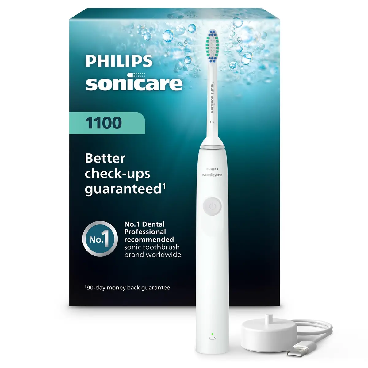 Philips Sonicare 1100 Series Rechargeable Electric Toothbrush with C1 Simply Clean Brush Head, White Grey | 2-Minute Guided Timer & 14-Day Battery - main product image