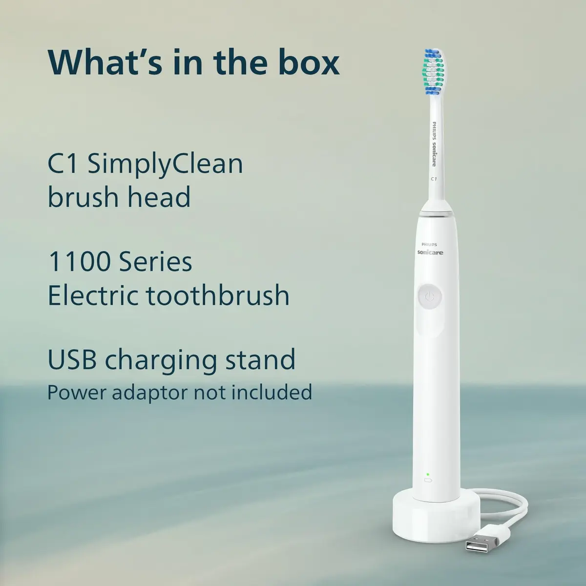 Philips Sonicare 1100 Series Rechargeable Electric Toothbrush with C1 Simply Clean Brush Head, White Grey | 2-Minute Guided Timer & 14-Day Battery - view 7