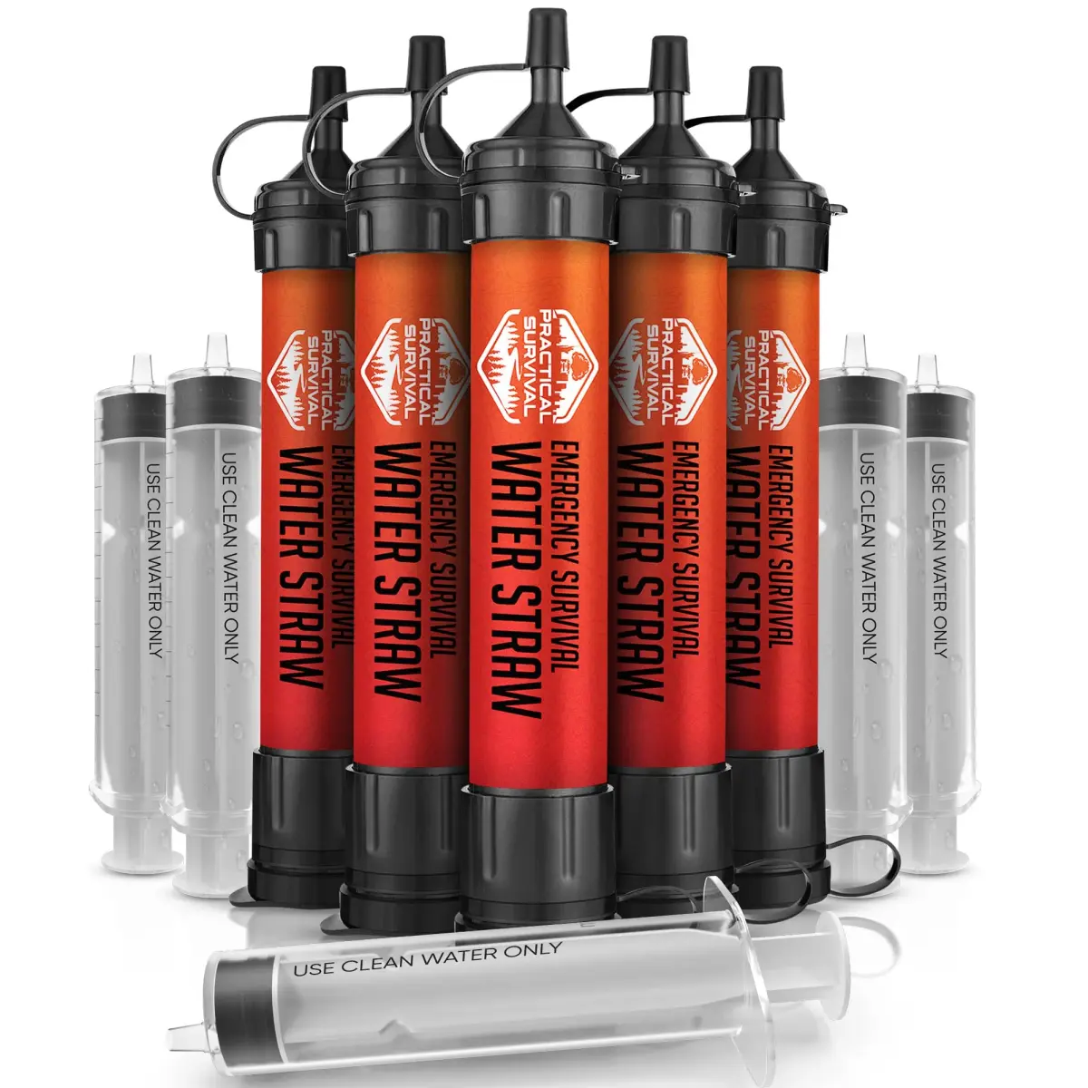 Practical Survival Emergency Water Straws (5-Pack) | Filters 1800 Gallons Each | Lightweight & Reusable - main product image