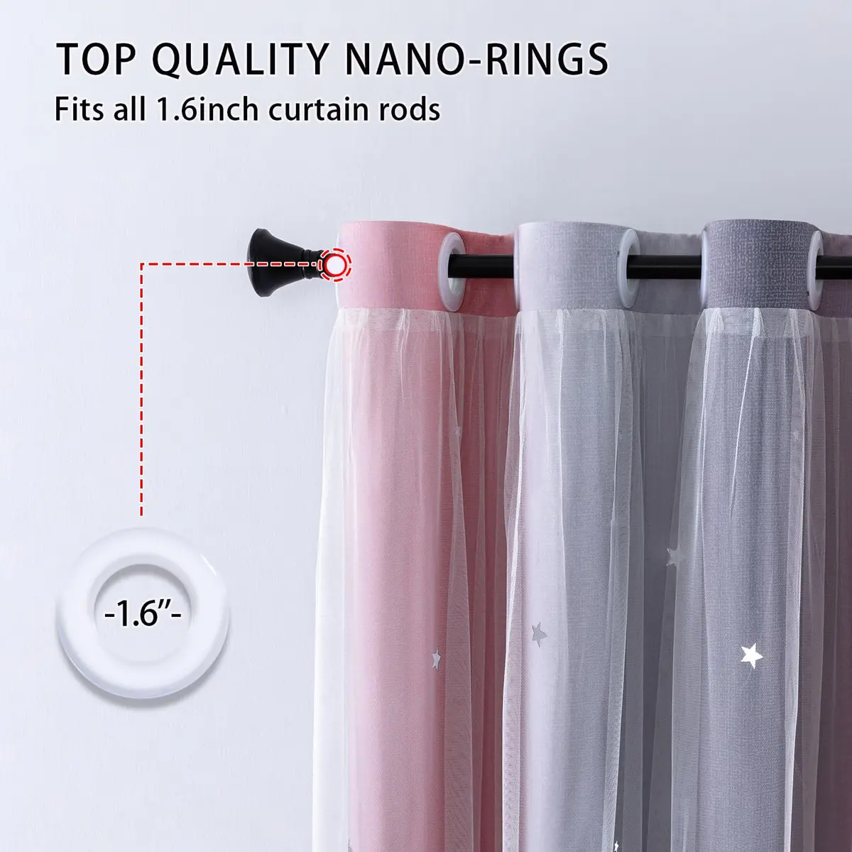 XiDi Pink and Grey Rainbow Curtains for Girls and Kids Bedroom 34"W x 72"L | Dreamy Starry Sky Effect - view 3