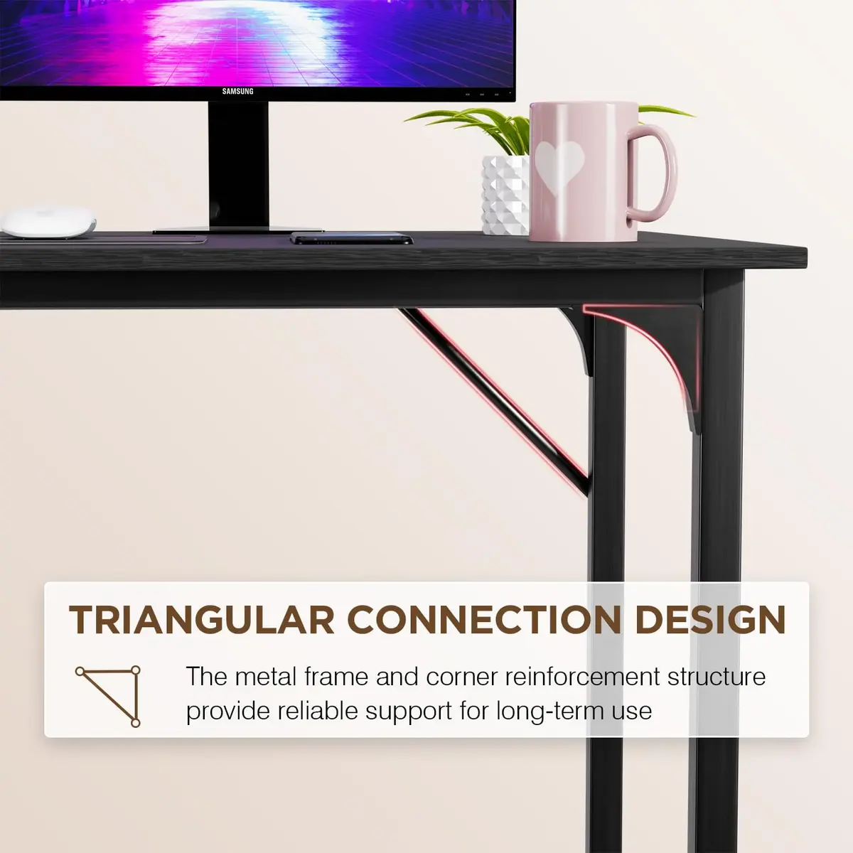 PayLessHere 47 Inch Computer Desk Black | Modern Steel Frame & Water-Resistant Surface - view 5