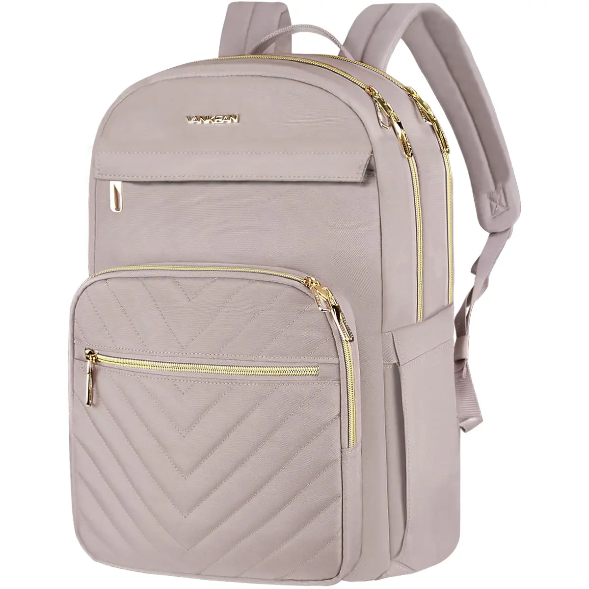 VANKEAN Quilted Light Dusty Pink/Grey Purple 15.6 Inch Laptop Backpack | Waterproof Nylon Travel Bag - main product image