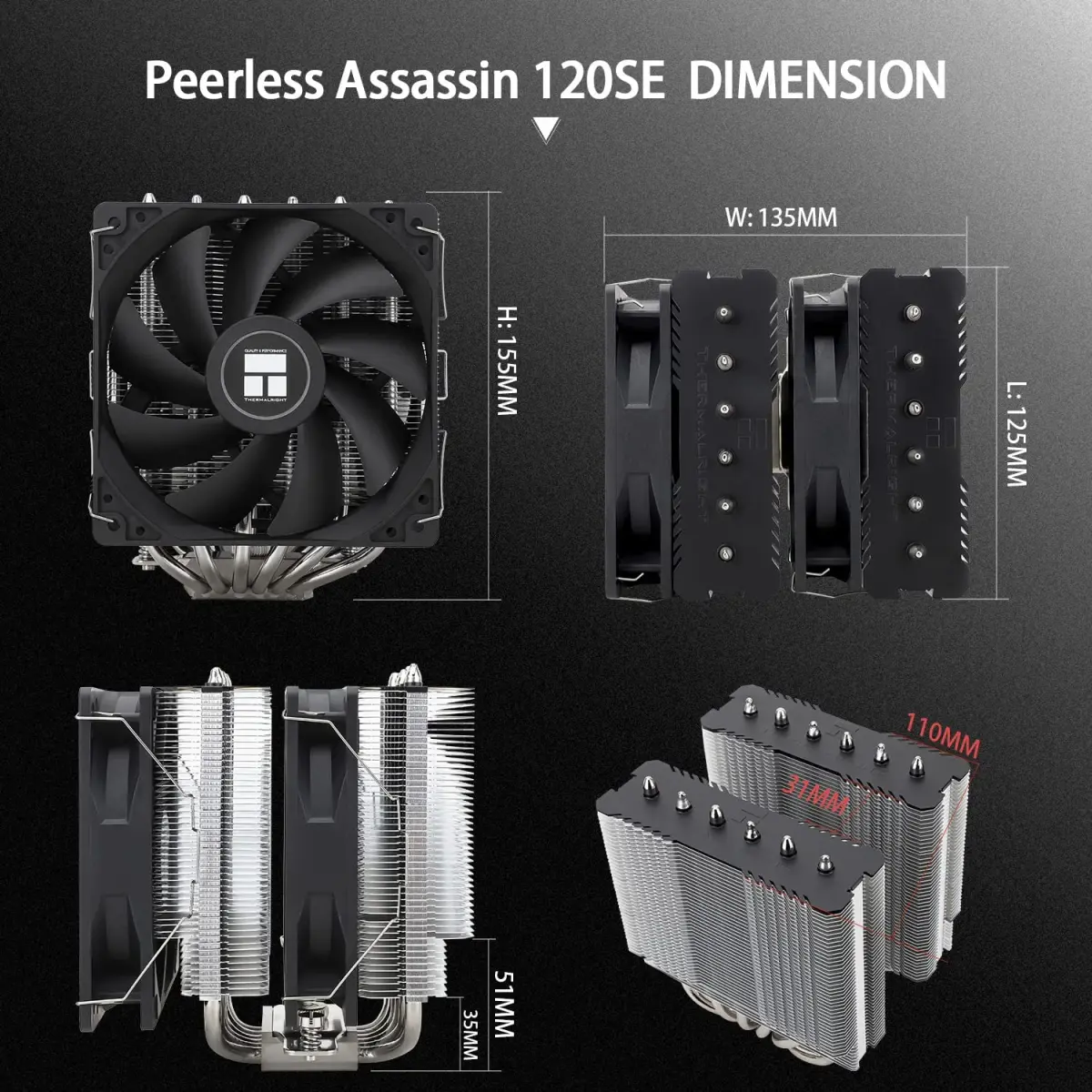 Thermalright Peerless Assassin 120 SE CPU Cooler 155mm Height | Dual 120mm PWM Fans, 6 Heat Pipes AGHP Technology - view 7