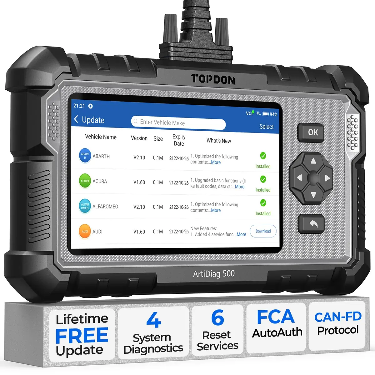 TOPDON AD500 Car Diagnostic Scanner, Engine ABS SRS Transmission | 4-System Vehicle Code Reader - main product image