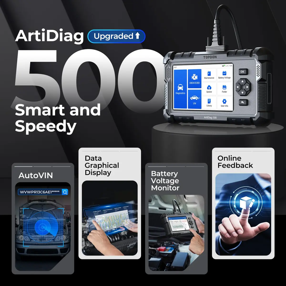 TOPDON AD500 Car Diagnostic Scanner, Engine ABS SRS Transmission | 4-System Vehicle Code Reader - view 6